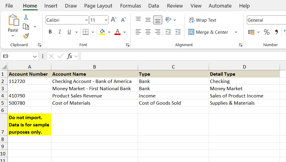 chart of accounts in QuickBooks